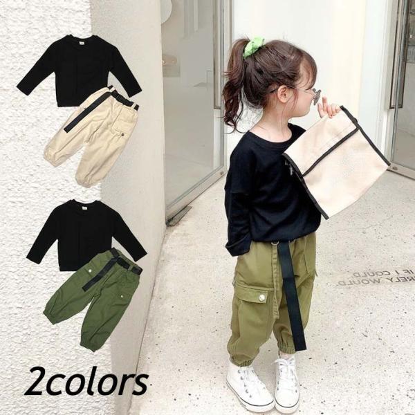 キッズ セットアップ 子供服 男の子 女の子 長袖 ワークパンツ 韓国k子供服  ロンT×ワークパン...