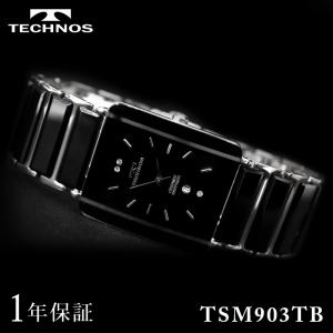 テクノス TECHNOS 腕時計 ウォッチ クォーツ スクエア ロゴ 黒文字盤