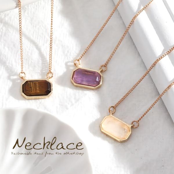 ネックレス レディース 3色 カラーネックレス アクリル 長方形 シンプル 合金 ゴールド ニッケル...
