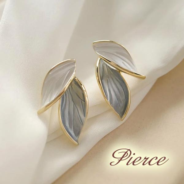 ピアス レディース リーフ 葉 バイカラー アクリル ゴールド ニッケルフリー