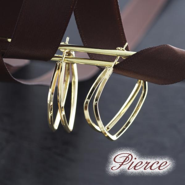 フープピアス レディース ダブルスクエア 四角 ゴールド メタル ピアス フープ スタイリッシュ お...