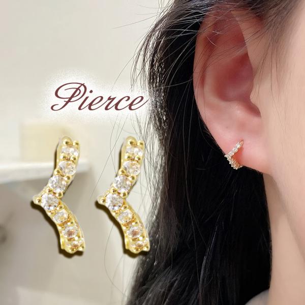 フープピアス レディース V字 ピアス フープ 小ぶり 小さめ シンプル czダイヤ ゴールド 合金...