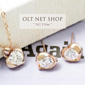 ネックレス ピアス セット / ハート レディース 18金 18K czダイヤ