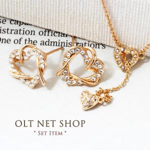 ネックレス ピアス セット / ハート レディース 18金 18K czダイヤ