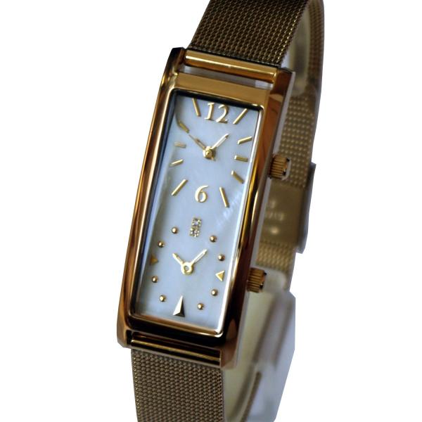 [グランドール]GRANDEUR レディースデュアルタイム腕時計　ゴールドステンレスメッシュバンド　...