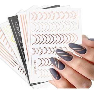 LANODO 8枚 ネイルシール 極細ライン フレンチシール ゴールド ネイルシール シルバー ネイルシール ライン カーブ ネイルアート 綺麗です