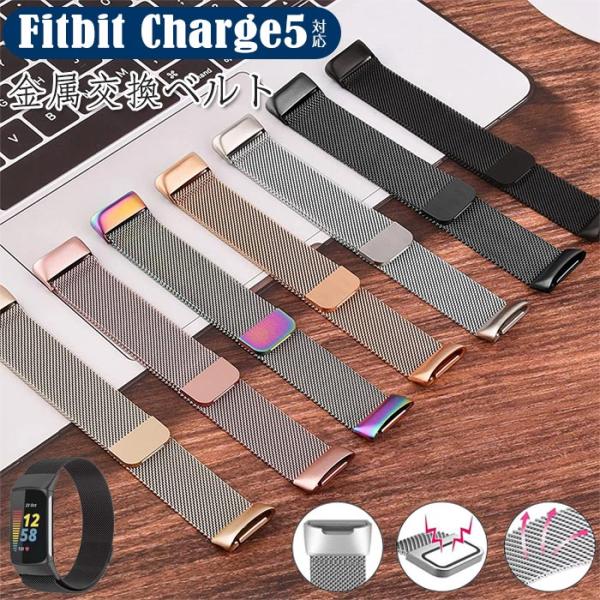 Fitbit 5 対応 バンド   交換用ベルト  Fitbit Charge 5金属ベルトマグネッ...