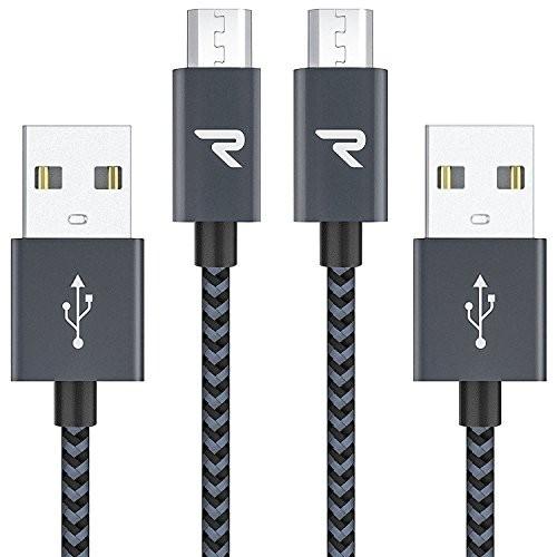 Rampow Micro USB ケーブル 1M/2本組/保証付き/黒  2.4A急速充電ケーブル