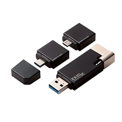 ロジテック ライトニング USBメモリ 64GB microB/タイプC変換アダプタ付 か