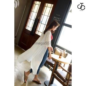 シャツ レディース 麻 ロング マキシ スリッ...の詳細画像1
