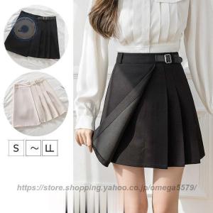 ボトムス スカート プリーツ アシンメトリー ミニスカート ミニ ブラック アイボリー