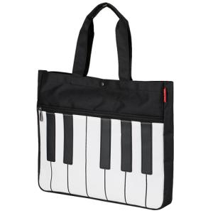 Pianoline ファスナー付き横型トートバッグ（猫柄）【ピアノ鍵盤柄