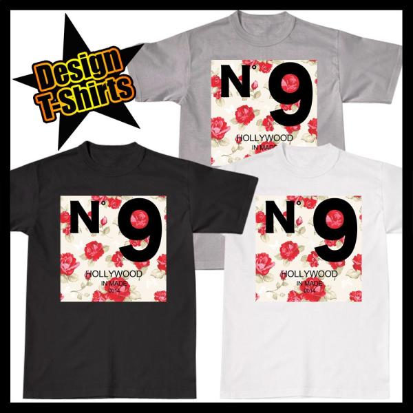 No9 FLOWER LOGO T-シャツ Tシャツ ブランド パロディ HOLLYWOOD MAD...