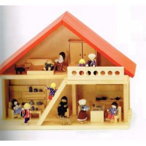 木のおもちゃ ドイツ 木製 知育玩具 赤い屋根の人形の家 家のみはしご