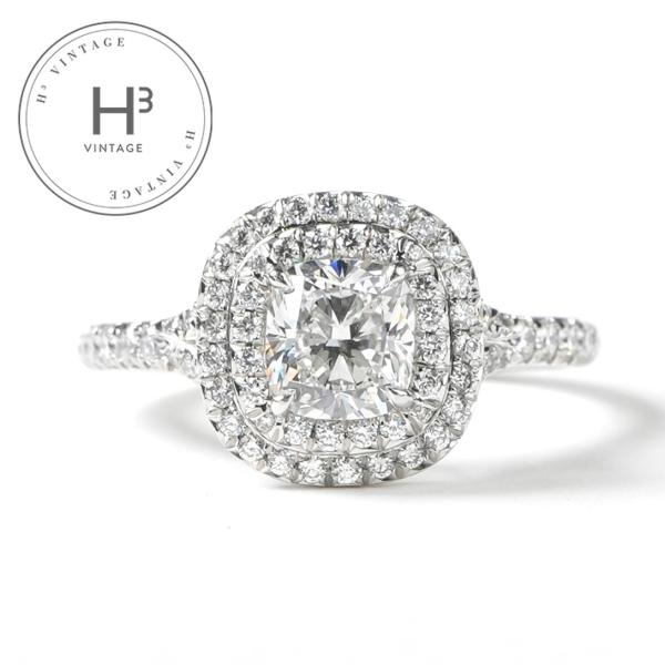 ティファニー TIFFANY&amp;Co. ソレスト クッションカット ダブル ヘイロー エンゲージメント...