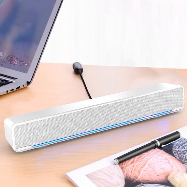 在庫限り ホワイト ブルーライトサウンドバースピーカースピーカー サウンドバー pc テレビ 手元 ...