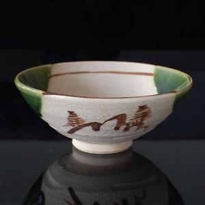 景陶作 織部平茶碗（紐付木箱入り）　夏茶碗 織部 手造り