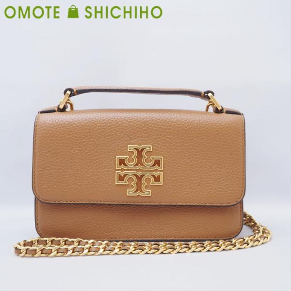 TORY BURCH トリーバーチ ブリテン チェーンショルダー ペブルレザー レザー キャメル 茶...