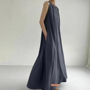 綿麻リネン ワンピース レディース マキシ丈 ...の詳細画像1