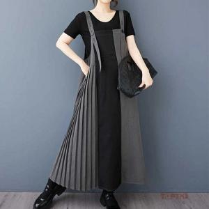 レディース ジャンパースカート ロング丈 Aラ...の詳細画像2