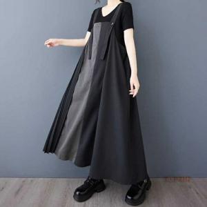 レディース ジャンパースカート ロング丈 Aラ...の詳細画像5