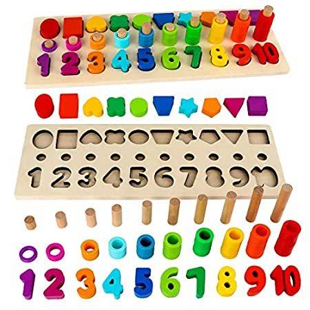 送料無料Sendida キッズ 木製ソーティングパズル おもちゃの形を整える分解 数字 数学積み重ね...
