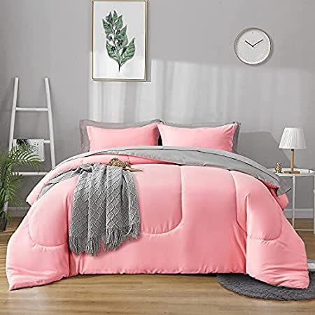 【送料無料】King Pink Comforter Set Bed in a Bag with Gr...
