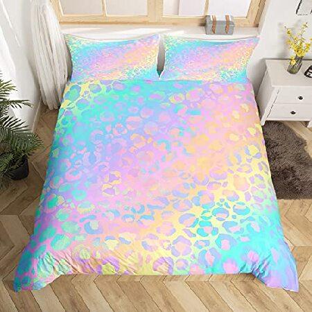 Colorful Leopard Bedding Set Queen,Rainbow Gradien...