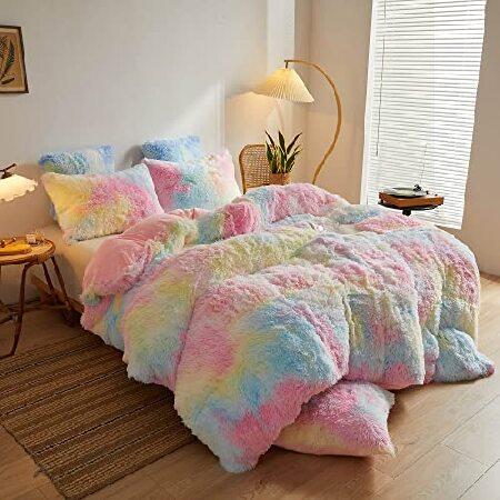 XeGe Rainbow Plush Faux Fur Duvet Cover Twin Size,...