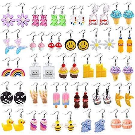 送料無料28 Pairs Weird Cute Earrings Funny Kawaii Earr...