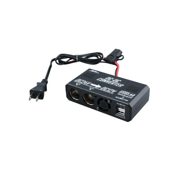 直送品 ジェットイノウエ DCDCコンバーター 24V→12V シガー×２＆USB×２ コンセントタ...
