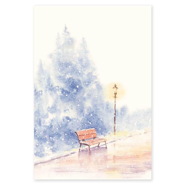 絵葉書 ポストカード 冬 おしゃれ 和紙 手紙 メッセージカード 季節のはがき 雪降る街 イラスト ...