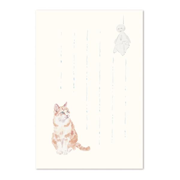 絵葉書 ポストカード 初夏 梅雨 おしゃれ 和紙 手紙 メッセージ 季節のはがき 猫とてるてる坊主 ...