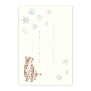 絵葉書 ポストカード 冬 季節のはがき 猫と雪の結晶 おしゃれ 和紙 手紙 お土産 インテリア めでたやの商品画像