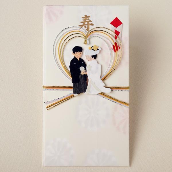 ご祝儀袋 結婚 婚礼のし袋 水引 指輪の交換・和 おしゃれ 和紙 切り絵 お祝い袋 寿 金封/ネコポ...