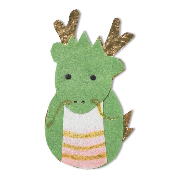 切り絵 お祝いオーナメント かしこまり辰 5枚入 オリジナル年賀状 ぽち袋 おしゃれ かわいい 和紙...