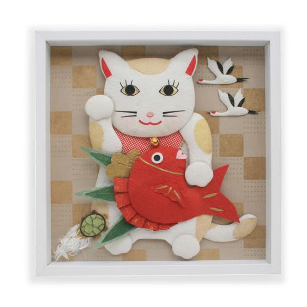 正月飾り おしゃれ 和紙 置物 壁掛け 縁起物 日本制 玄関 リビング インテリア 額飾り 招き猫