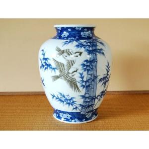 飾り壺　山水画　染付　骨董品 染付山水画飾り特大八角沈香壺｜有田焼 陶芸作家 藤井錦彩作 : 有田焼