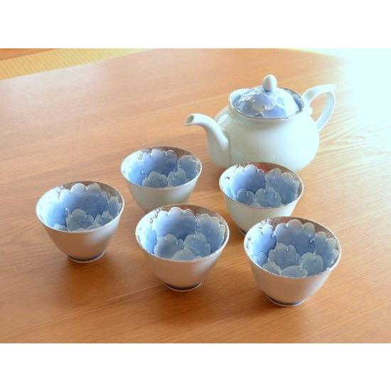 茶器セット 日本茶 有田焼 プラチナ牡丹 Ｕポット茶器揃（ポット１個・湯呑５客） 化粧箱入り