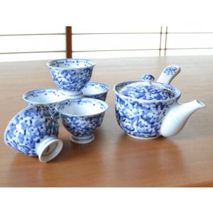 鉄斎翁漢詩入 染付煎茶器セット 平安清宏造 箱なし（本体のみ