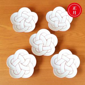 有田焼銘々皿 15cm縁起物梅むすび 金線 ゴールド5枚セット2024/12購入 正月 食器 和食器 銘々皿 15cm 縁起物 有田焼 梅むすび 赤 朱線 中皿