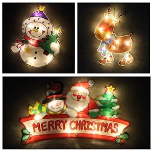Idealeben クリスマス飾り クリス ファーザー マス ムース 雪だるまのLEDシルエットライト クリスマス3Dライト 電池式 led 吸盤式