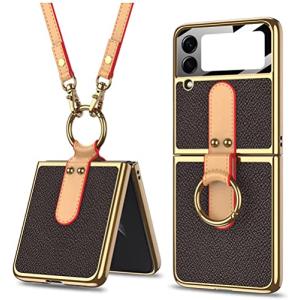 galaxy z flip4 ケース 純正 リング スタンド機能 液晶保護フィルム付き ストラップ付き 男女兼用 高級 2重構造 人気 galaxy