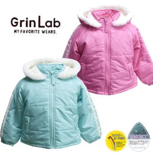 キッズ 中綿 ジャケット ショート丈 フード付き チェリー柄 女の子 あったか 防寒 撥水加工 GrinLab グリンラボ アウター スノーウェア 雪遊び 子供服 ボア 冬｜one-clothing