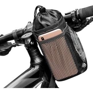 ブラック 1000ML Caudblor 自転車用ボトルケージ ハンドルバーバッグ 携帯収納付きメッシュポケット付き 自由調節可能｜one-dream