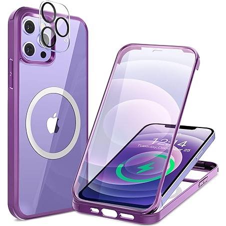 紫 HAUTRKBG iPhone 12 Pro Max ケース 用 クリア 両面強化ガラス 360...