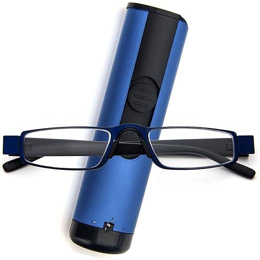 ブルー  REAVEE  老眼鏡 メタル デザインケース付き 軽量弾性TR90フレーム コンパクト ...