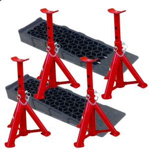 【リニューアル】折りたたみ式３ｔジャッキスタンド４基＆タイヤスロープ２個セット【送料無料】【即納】　☆4基＆タイヤスロープ