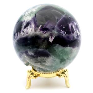 エンジェルフェザー フローライト 丸玉 スフィア 直径 約59mm 台座付き 蛍石 天然石 1点物 Fluorite 父の日 ギフト プレゼント｜one-one-store