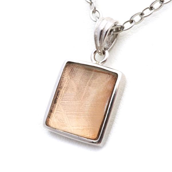 ギベオン 隕石 ネックレス 天然石 ペンダント ピンクゴールド SILVER925製 レクタングルカ...